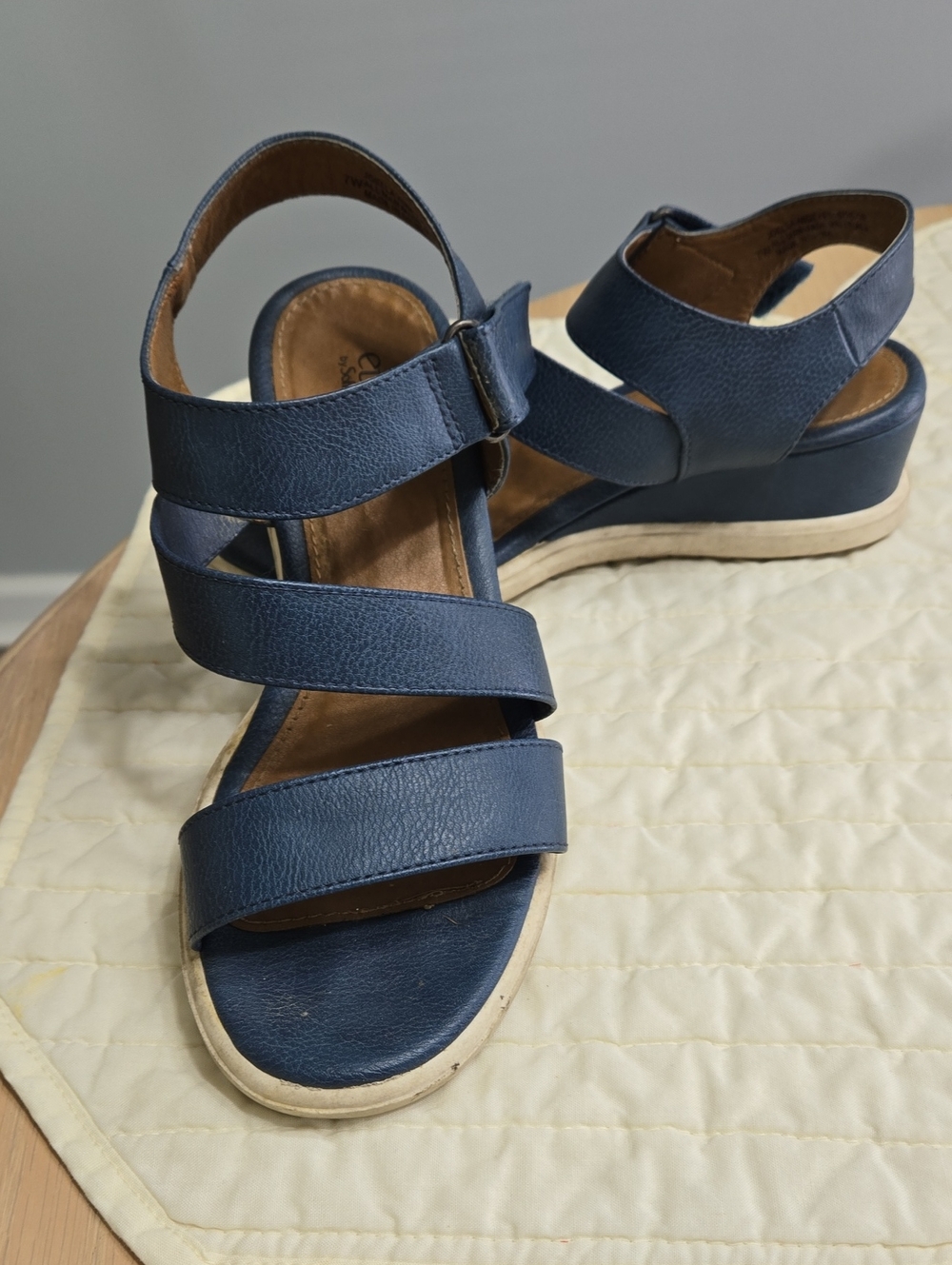 Sofft Blue Triple-Strap Leather Sandals - Picture 1 of 8